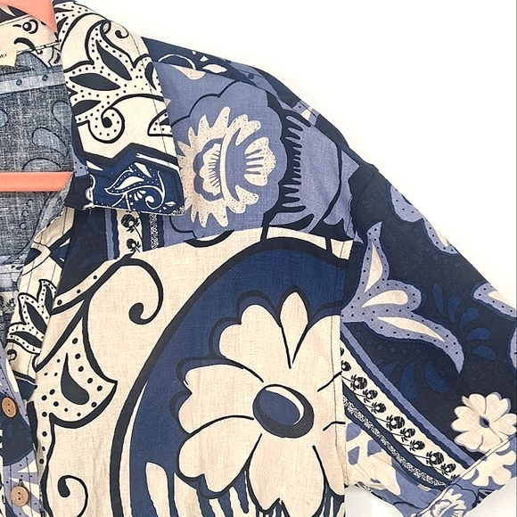 Christian Siriano Linen Blend Cropped Button Down Large - Picture 8 of 10